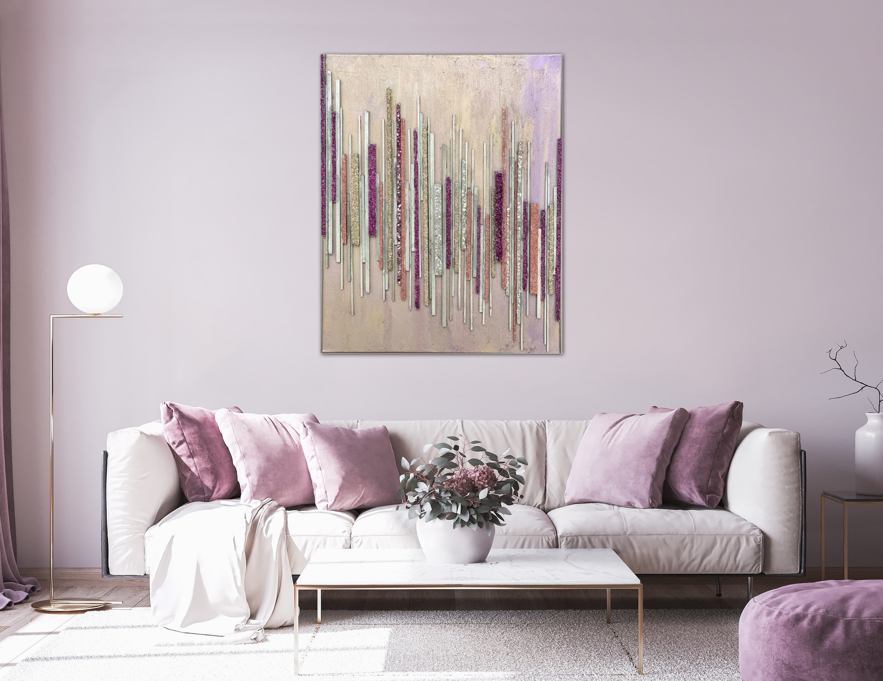 Exquisite Purple and Silver Canvas Wall Art