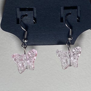pink transparent butterfly earrings
