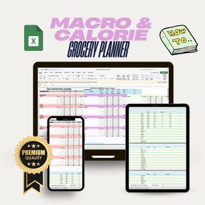 Customizable Macro Tracker and Grocery List Spreadsheet with Clear Instructions | Fitness and Nutrition Planner | Meal Prep Tracker