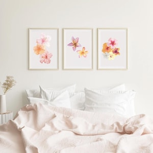 Set of 3 Light Pink Hibiscus Flower Wall Art Prints – Perfect for Girls Bedroom, Nursery, Lounge, or Office Décor