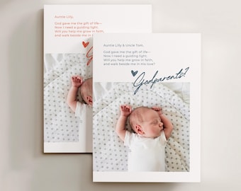 Godparent Proposal Card Template: Modern Baptism Design (Canva Template, Digital Download)