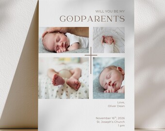 Godparent Proposal Card Template: Modern Baptism Design (Canva Template, Digital Download)