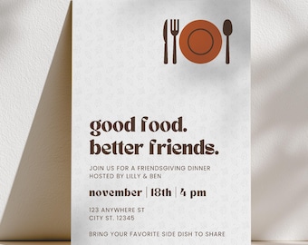 Friendsgiving Einladungsvorlage: Modernes Thanksgiving-Dinner Evite (Digitaler Download)