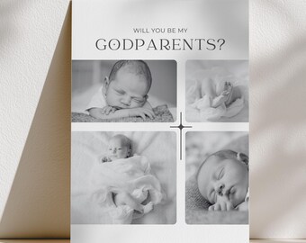 Godparent Proposal Card Template: Modern Baptism Design (Canva Template, Digital Download)