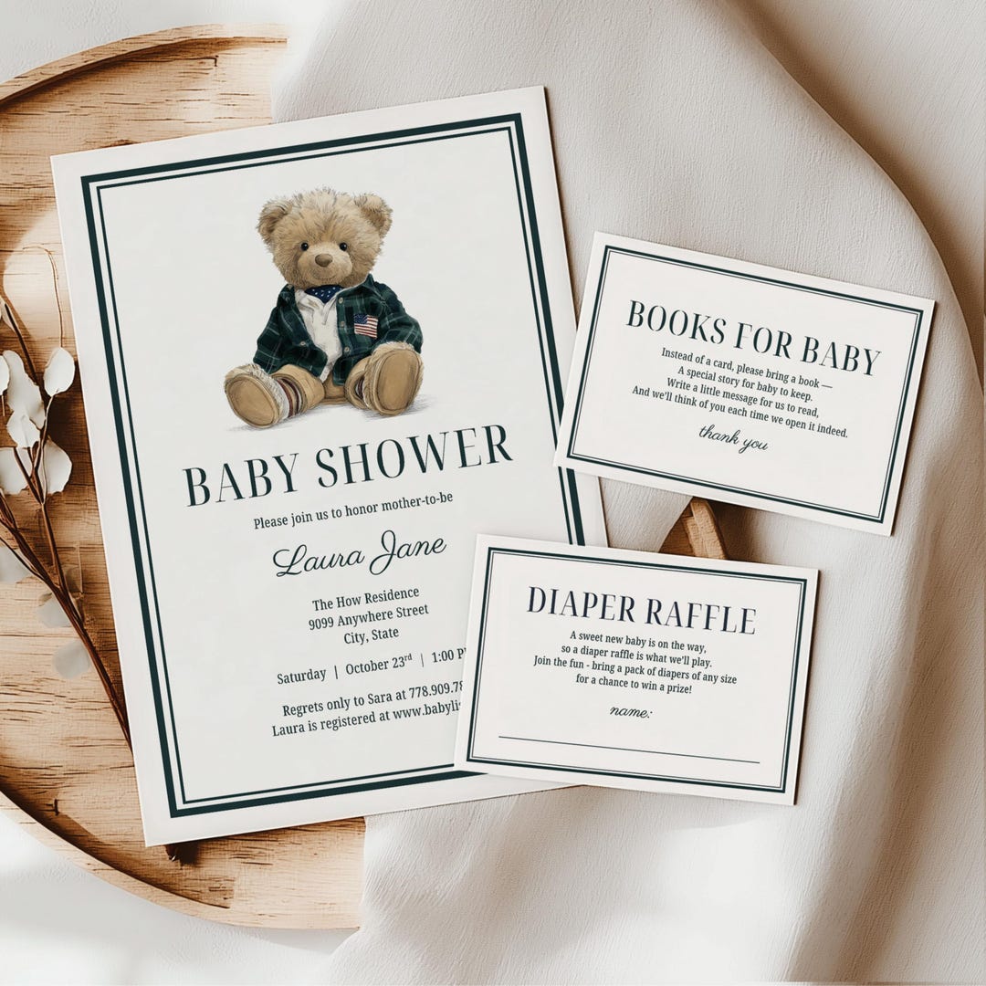 Polo Luxury Baby Shower Invitation Template: Teddy Bear Ralph Lauren ...
