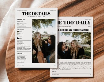 Frierikort för brudtärnor i tidning: Redigerbar mall (digital nedladdning)