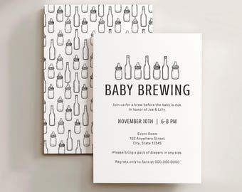 Inbjudan till blöjtunna, babybryggning, blöjfestinbjudan: Redigerbar Canva-mall för babyshower