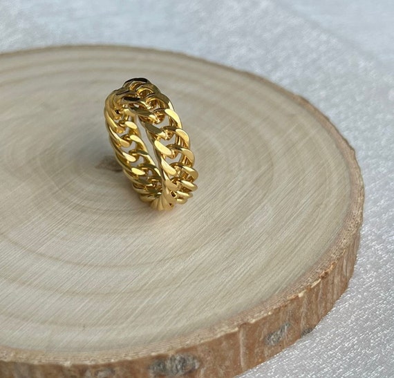 Gold Chain Ring, Gold Stacking Ring, Thick Chain Ring, Curb Chain