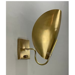 Mid Century Italian Raw Brass Wall Sconce with Handmade Curved Disk Shades Vintage Inspired Lighting 1 Lights Fixture with Dimmer