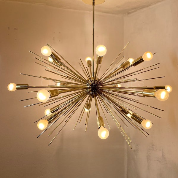 Sputnik Star Brass Cassandra Modern 18 Bulb Mid Century Industrial Chandelier Light Fixture with Polished For Living Room Hall Office Decor