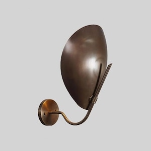 Mid Century Modern Italian Brass Wall Sconce with Handmade Curved Disk Shades , Vintage inspired Lighting 1 Lights Fixture