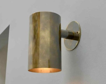 Wall Sconce Cylinder Shape Light Full Antique Raw Brass Italian Mid Century Lamp STILNOVO Style , Handmade