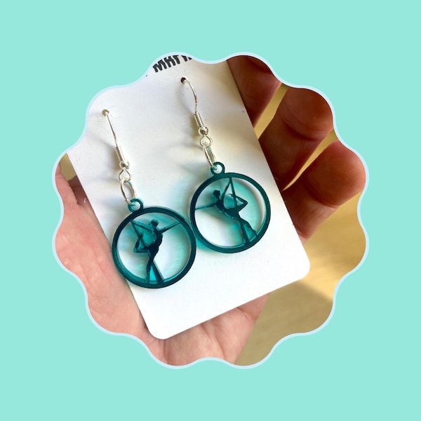 Pole Dancing Teal Mirror Earrings