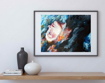 Head Afloat Acrylic Painting, Poster, Painting Print, Contemporary Art, Wall Art