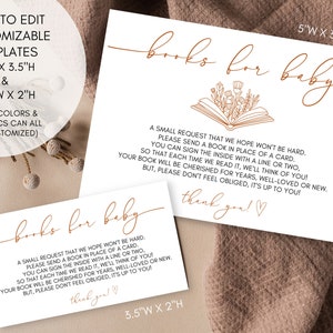 Libros de baby shower para tarjeta de solicitud de bebé / Descarga instantánea Plantilla personalizable imprimible digital I Inserciones minimalistas boho grandes y pequeñas