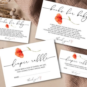 Poppy Baby Shower Libri per carte di richiesta lotteria per neonati e pannolini / Download istantaneo Modello personalizzabile stampabile digitale I Boho Red Poppy