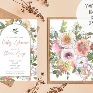 Baby Shower Digital Printable Invitation Instant Download I Watercolor Floral Design I Wildflower Watercolor I Front Back I Shower Invite image 1