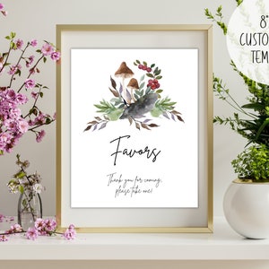 Forest Mushroom Favors Sign | Instant Download Edit Print Template | Bridal Baby Shower Birthday Event Party Gift Favors | Nature Boho Woods