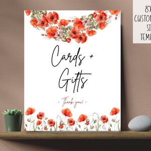 Rote Mohnkarten und Geschenke Zeichen | Sofortiger Download Druckvorlage bearbeiten | Braut Baby Shower Geburtstag | Natur Aquarell Blumen Boho Frühling