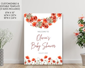 Custom Order for Samantha: Poppy Baby Shower Welcome Sign Decor | 4 Sizes 8x10 16x20 18x24 24x36