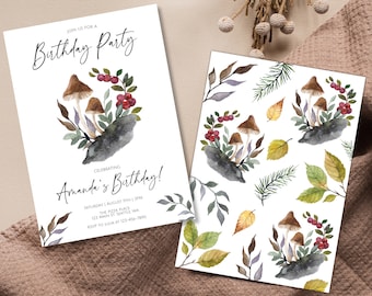 Forest Mushroom Adult Birthday Party Invitation | DIY Digital Editable Print Instant Download I Boho Nature Ageless Gender Neutral Invite