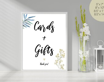 Cards and Gifts Digital Printable Sign | Wedding Bridal Baby Shower Reception Sign | Instant Download I Modern Botanical Watercolor Template