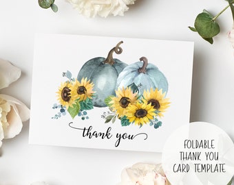 Erbstück Kürbis + Sonnenblume Dankeskarte | DIY Digital Editable Printable Instant Download I Little Pumpkin Design I Shower Thank You
