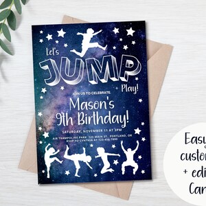 Jump Birthday Party Invitation | Instant Download Digital Editable Printable I Bounce Party Gender Neutral Kid Boy Girl I Galaxy Trampoline