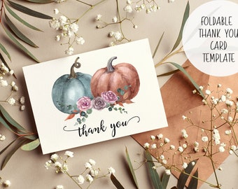 Pumpkin Floral Eucalyptus Thank You Card | Instant Download Print Template | Watercolor Autumn Flower | Baby Shower Bridal Birthday Note