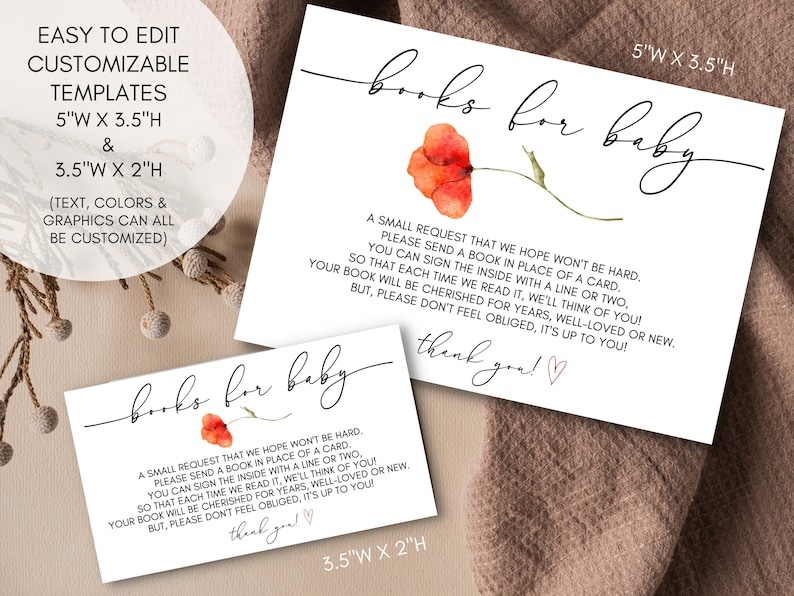 Watercolor Red Poppy Baby Shower Invitation Bundle Instant Download Digital Template Minimalist Modern Boho Wildflower Nature Invite image 7