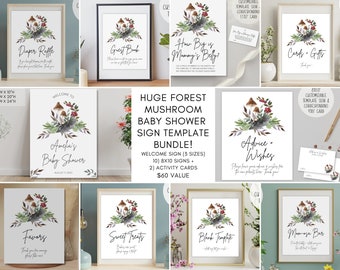 Huge Signage BUNDLE Forest Mushroom Baby Shower - 10 Signs + Welcome | DIY Digital Edit Instant Download | Boho Nature Gender Neutral Decor