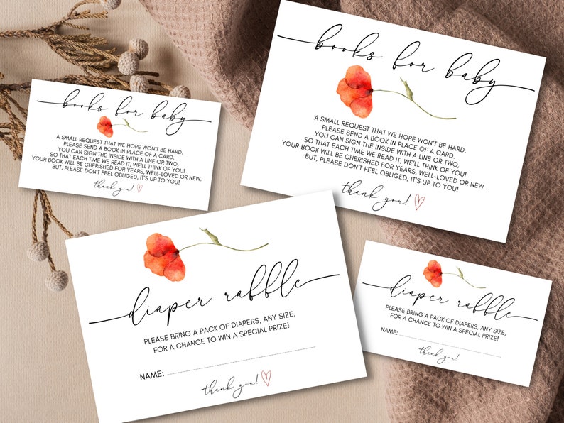 Watercolor Red Poppy Baby Shower Invitation Bundle Instant Download Digital Template Minimalist Modern Boho Wildflower Nature Invite image 3