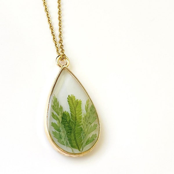 Pressed Fern necklace, Dried real fern jewelry, Nature inspired necklace, Terrarium pendant