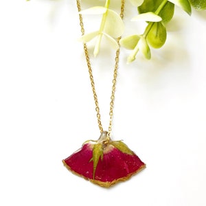 Pressed red rose necklace, Real flower resin jewelry