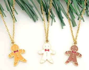 Dainty Gingerbread Man Christmas Charm Necklace, Gingerbread