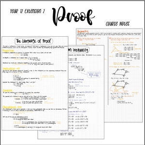Könnte beinhalten: Handgeschriebene Notizen auf einem karierten Blatt mit dem Titel "Proof" in großen, bunten Buchstaben. Die Notizen behandeln Themen wie "The Language of Proof", "Geometry" und "AM Inequality".
