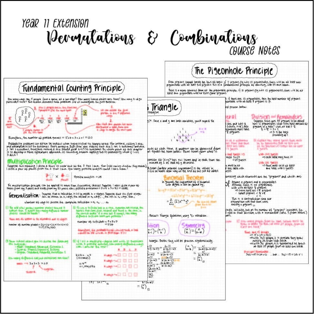 11 Ext Math HSC | Permutations and Combinations Notes - Etsy