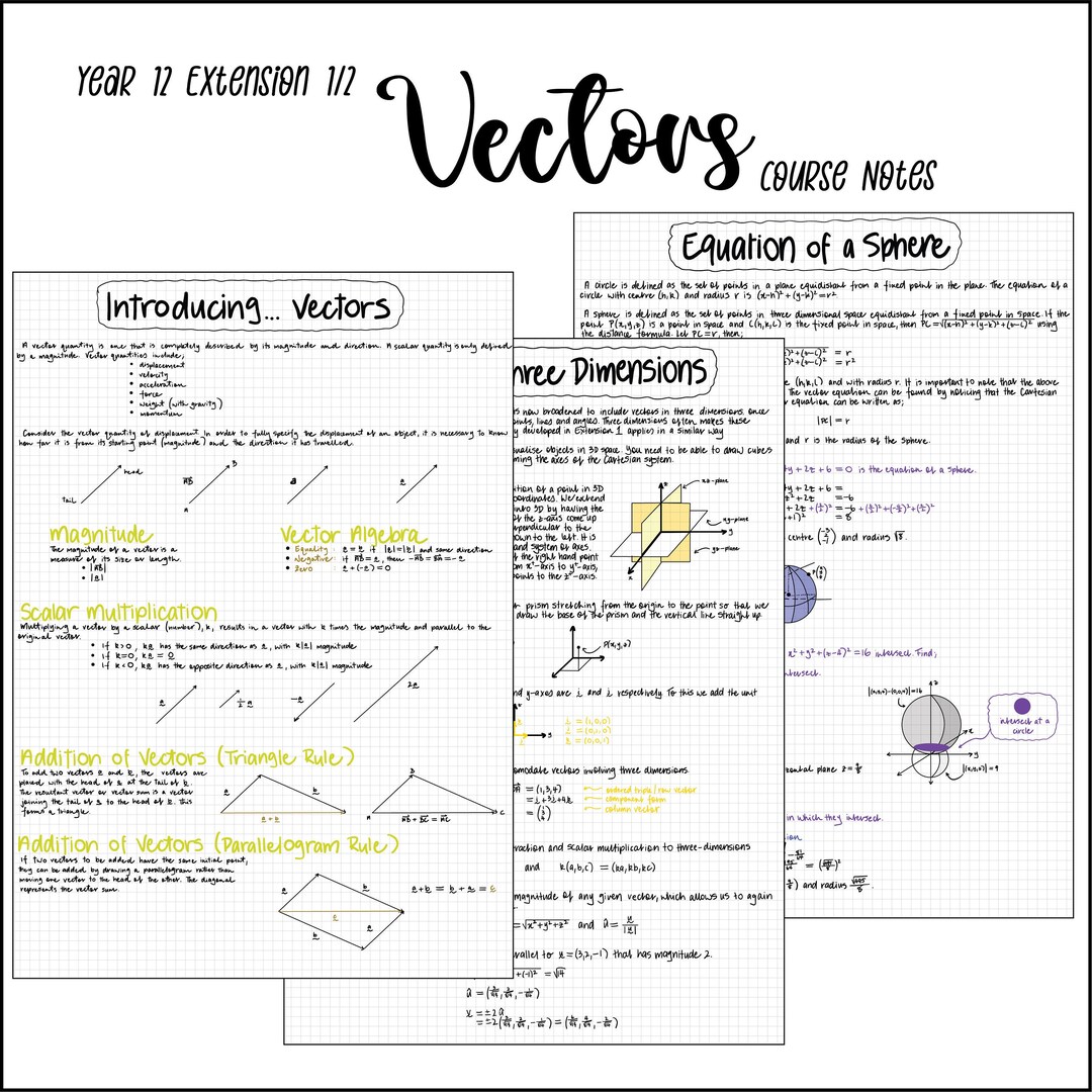 Hsc Vector 12 Ext Math HSC | Vectors Notes - Etsy Australia