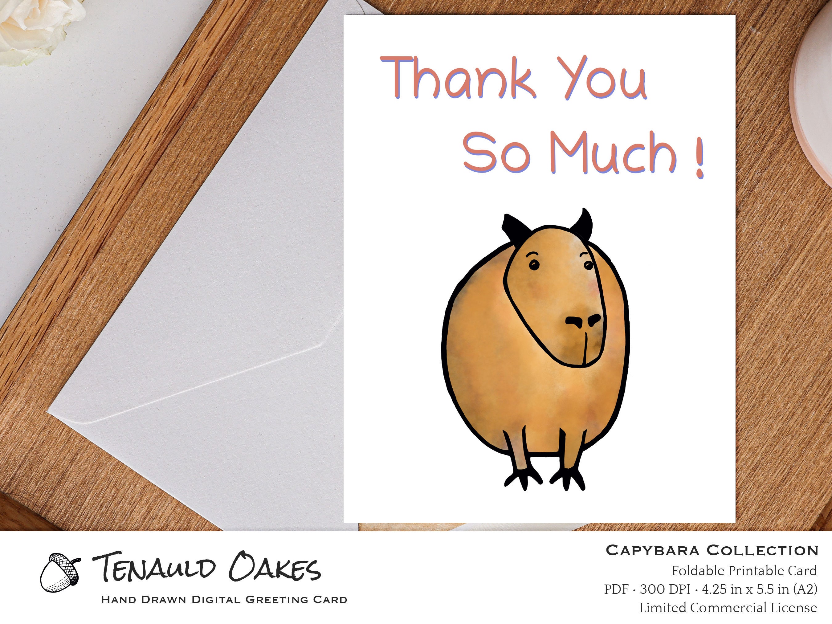 Thank You Card Printable | Capybara Card | Teacher Card | Instant