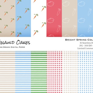 Seamless Digital Paper | Printable Backgrounds | Bright Spring Collection | Bunny Rabbit Carrot | Pink Green Blue Linen | Instant Download