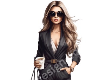 Mode meisje clipart, mode clipart, koffie clipart, mode illustratie, meisje clipart, mode meisje PNG, koffie meisje clipart
