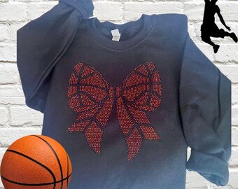 Rhinestone Coquette Bow Sweatshirt, Rhinestone Sweatshirt, Basketball Bow Shirt, Gift for Her, Gift for Women