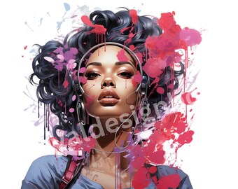 Clipart muziekmeisje, trendy illustratie, urban girl-clipart, meisje, png