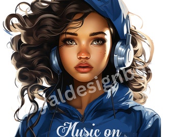 Muziek meisje clipart, meisje clipart, casual meisje PNG, hoodie meisje clipart