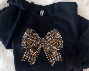 Bling Coquette Bow Sweatshirt, Rhinestone Sweatshirt, Football Bow Shirt, Gift for Her, Gift for Women