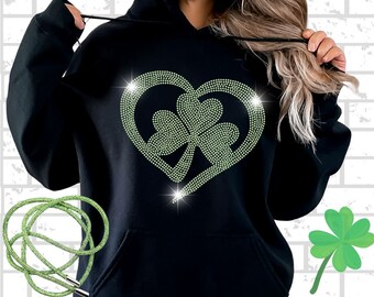 Bling St Patricks Day Hoodie, Rhinestone Hoodie, St Paddys Day Shirt, Saint Patricks Day, Gift for Women