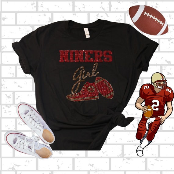 Niners Rhinestone T-Shirt, Football Bling Shirt, Gift for Girl, Football Fan, Gift for woman