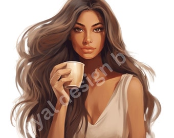 Mode meisje clipart, mode clipart, koffie clipart, mode illustratie, meisje clipart, mode meisje png, koffie meisje clipart