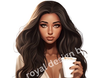 Mode meisje clipart, mode clipart, koffie clipart, mode illustratie, meisje clipart, mode meisje png, koffie meisje clipart
