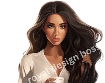 Mode meisje clipart, mode clipart, koffie clipart, mode illustratie, meisje clipart, mode meisje png, koffie meisje clipart